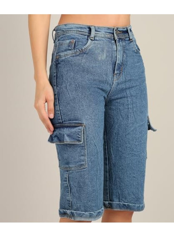 Nifty Women's Denim Straight Fit Cargo Capris - Image 4