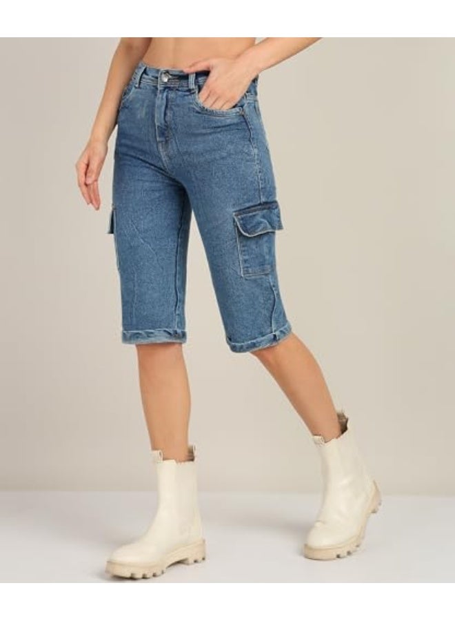 Nifty Women's Denim Straight Fit Cargo Capris - Image 3