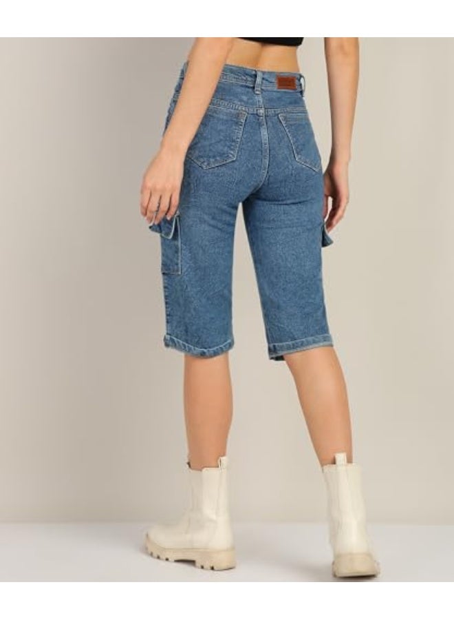 Nifty Women's Denim Straight Fit Cargo Capris - Image 5