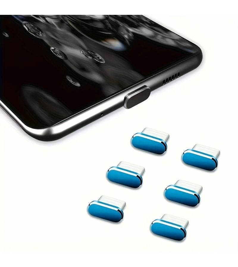 6 سدادات غبار معدنية زرقاء لمنفذ الشحن من النوع C - 6 قطع - Image 5