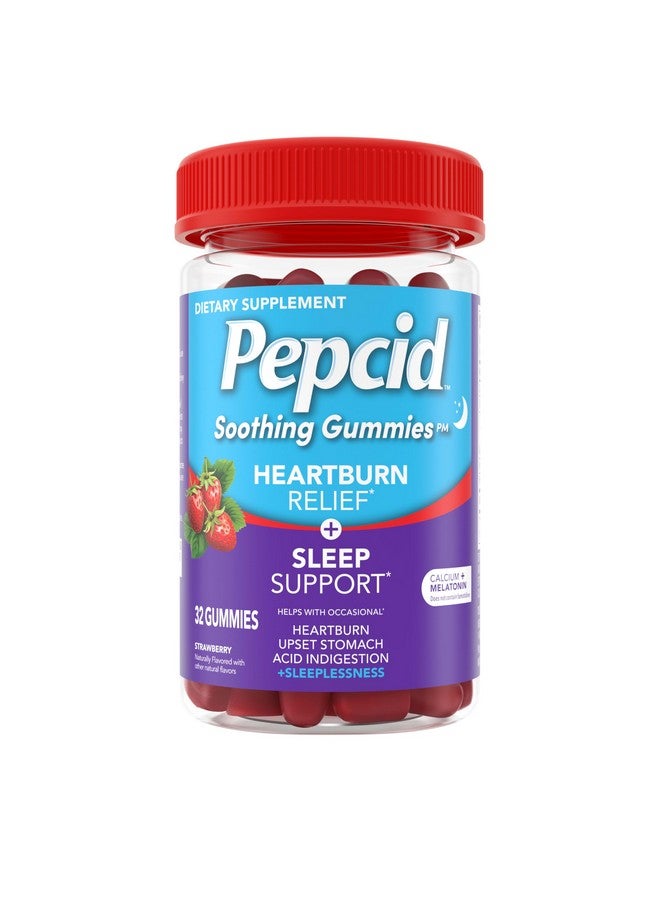 Pepcid Pepcid Soothing Gummies, Heartburn Relief + Sleep Support Gummies Help Occasional Heartburn, Upset Stomach, Acid Indigestion + Sleeplessness, Calcium & Melatonin, Strawberry, 32 ct  - Image 1