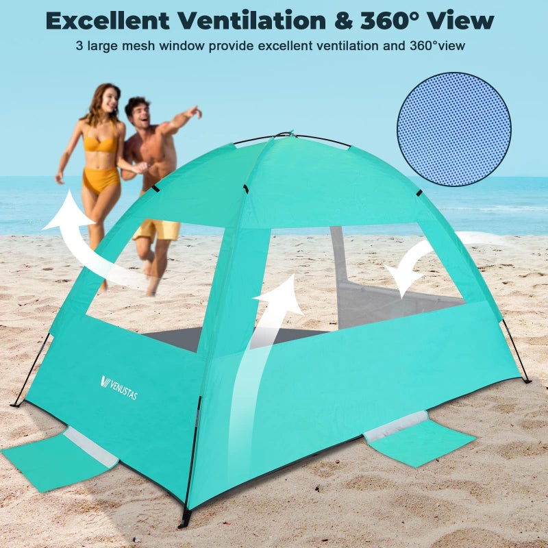 Venustas Beach Tent Sun Shelter for 3/4-5/6-7/8-10 Person, UPF 50+ UV Protection Beach Canopy, Lightweight and Easy Setup Cabana, Portable Beach Shade Tent - Image 4