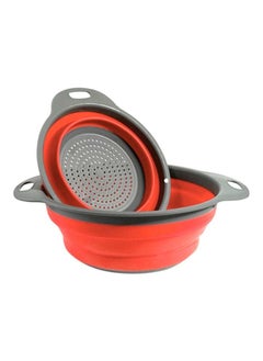 Arabest 2-Piece Collapsible Colander Filter Basket Set Red/Grey Large Basket (29.2x9.2), Small Basket (24.6x8.5)cm  - Image 1