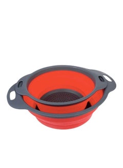 Arabest 2-Piece Collapsible Colander Filter Basket Set Red/Grey Large Basket (29.2x9.2), Small Basket (24.6x8.5)cm  - Image 2