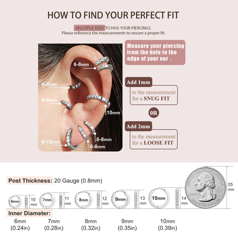 TDEBA Small Huggie Hoop Earrings with Cubic Zirconia, Silver or 18K Gold Plated Birthstone Cartilage Piercing Earrings for Women, Birthday Jewelry - Image 3