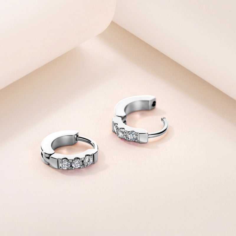 TDEBA Small Huggie Hoop Earrings with Cubic Zirconia, Silver or 18K Gold Plated Birthstone Cartilage Piercing Earrings for Women, Birthday Jewelry - Image 2