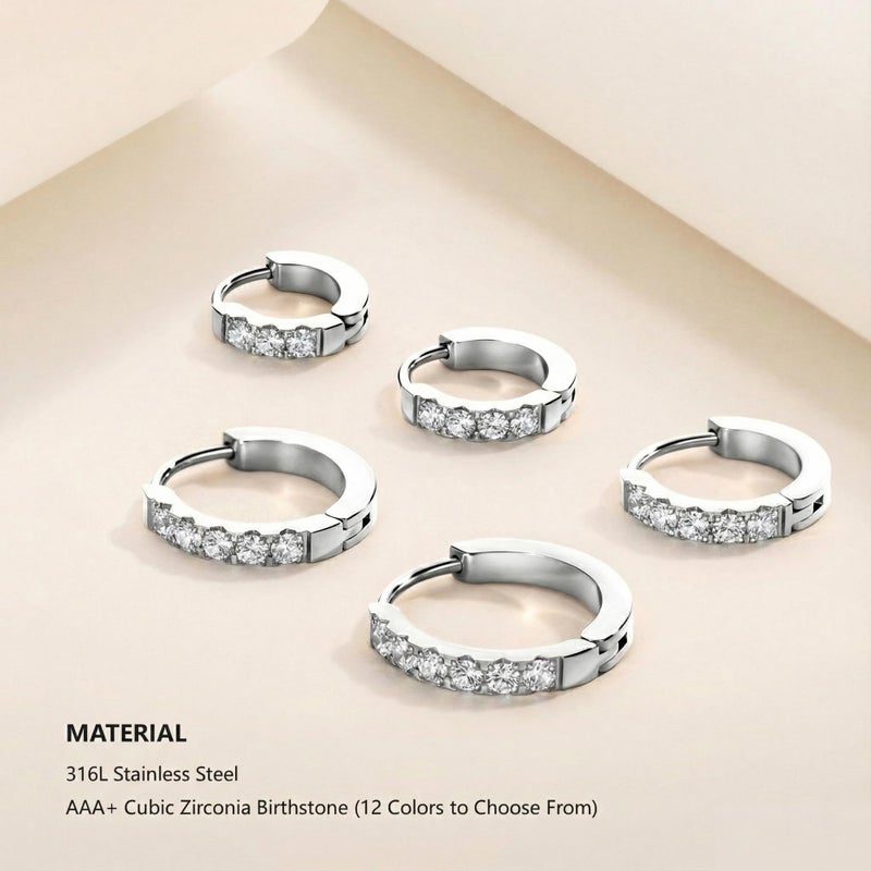 TDEBA Small Huggie Hoop Earrings with Cubic Zirconia, Silver or 18K Gold Plated Birthstone Cartilage Piercing Earrings for Women, Birthday Jewelry - Image 4