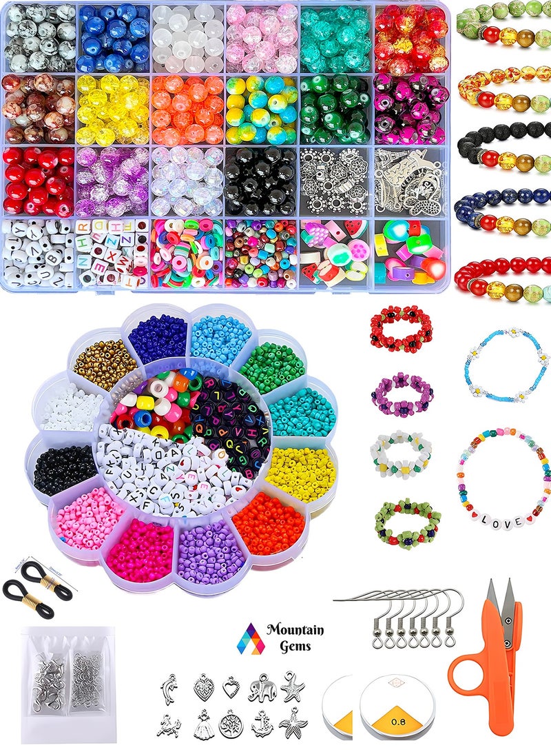 Mountain Gems Mega set Small Craft Beads Assorted Kit with Organizer Box and extra box of Gemstone and Crystals for Bracelets Jewelry Making - Image 1
