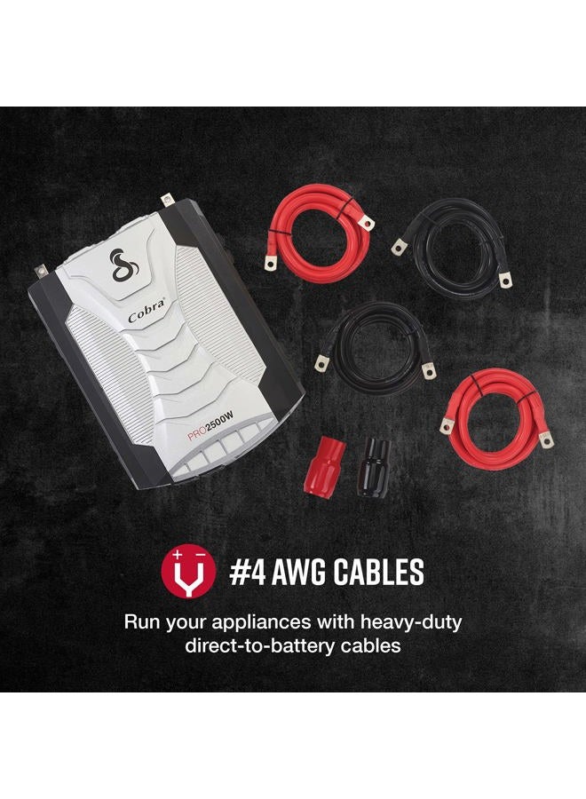 Cobra محول طاقة احترافي PRO 2500W، محمول – شاحن سيارة 2500 واط، 4 مآخذ AC مؤرضة، 2 منفذ USB للشحن السريع وجهاز تحكم عن بعد (CPIALCDG1) متوافق - Image 5