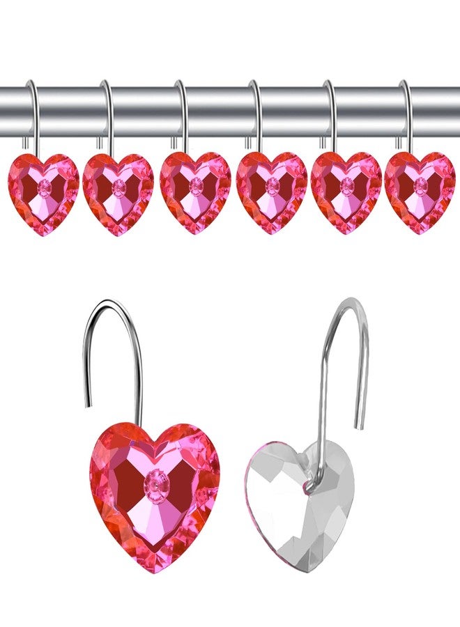 Gracelife Set of 12 Heart Shape Clear Bling Rhinestone Shower Curtain Hooks Rings Love Icon Decorative Curtain Rod Hangers Pothook (Pink) - Image 2