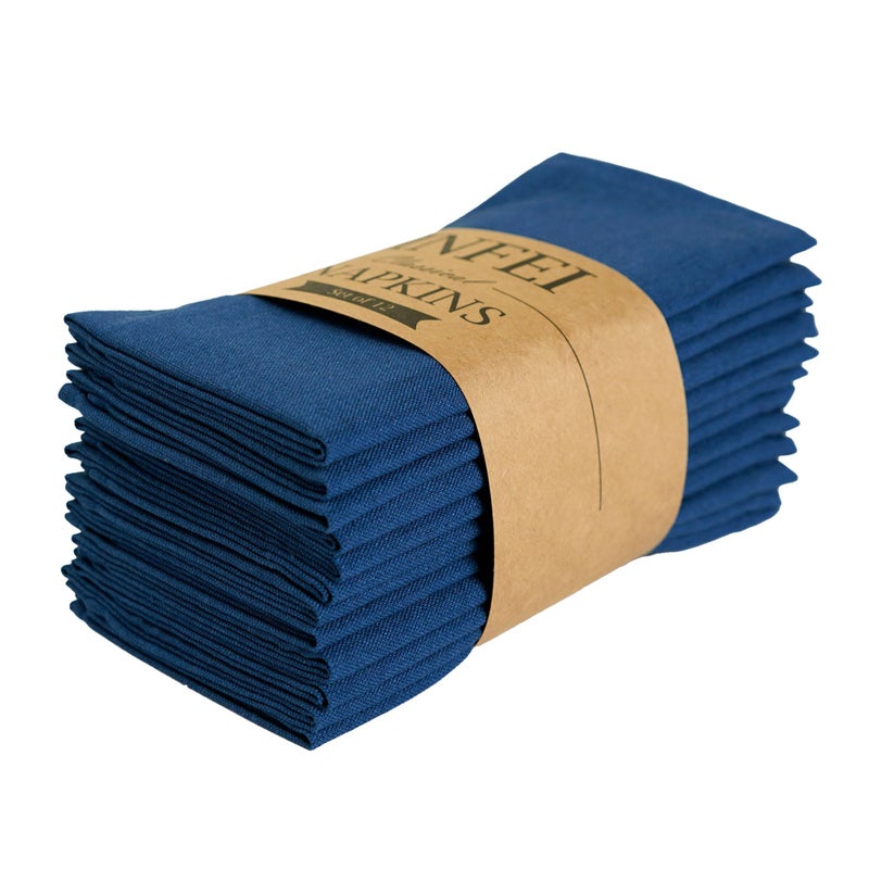 INFEI Solid Color Blended Thin Dinner Cloth Napkins Set of 12 40 x 40 cm for Events Home Use Navy Blue