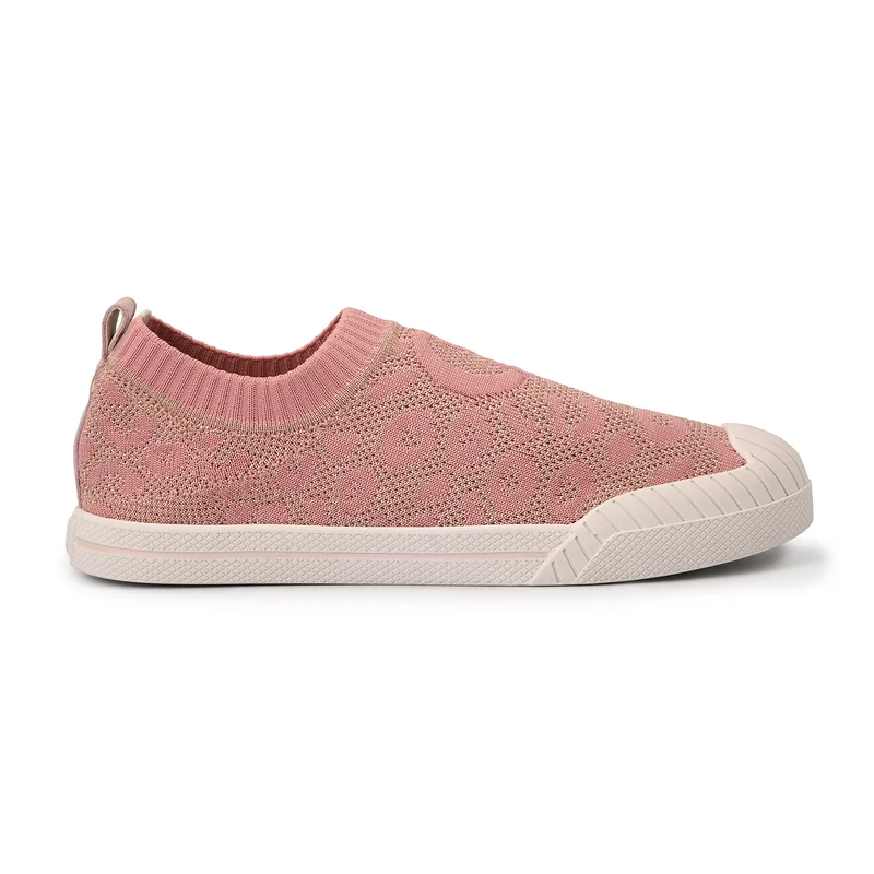 Pink Textured Knitted Sneakers