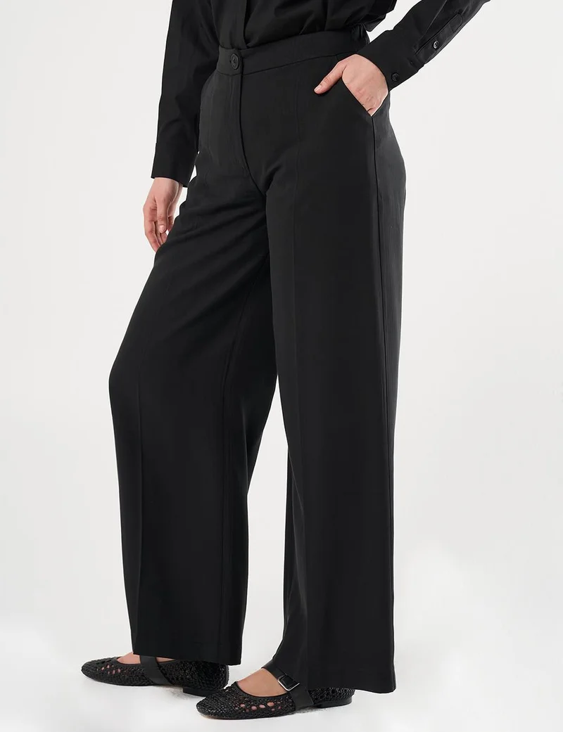 Kayra Saddle Stitch Rayon Pants Black