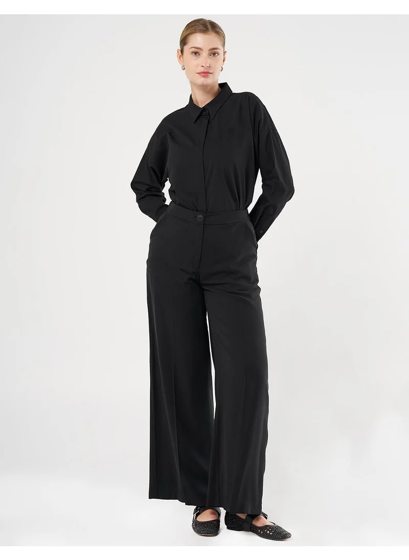 Kayra Saddle Stitch Rayon Pants Black