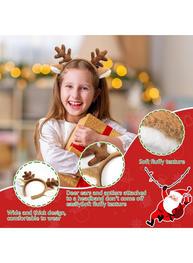 Shintop Reindeer Antlers Headbands, 2Pcs Fluffy Deer Ears Headbands Realistic Christmas Headwears Cute Deer Costume Accessories Halloween Party Cosplay (Brown) - Image 1