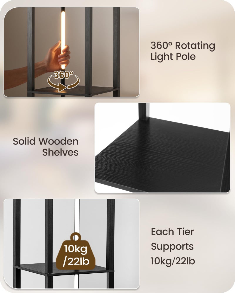 GOEBLESON 64.2" Display Shelf with Light, Modern Corner Floor Lamp with Shelves, LED Dimmable Standing Lamp with Remote for Living Room, Bedroom, Office, Adjustable CCT, Black Square B51LD05 - Image 3