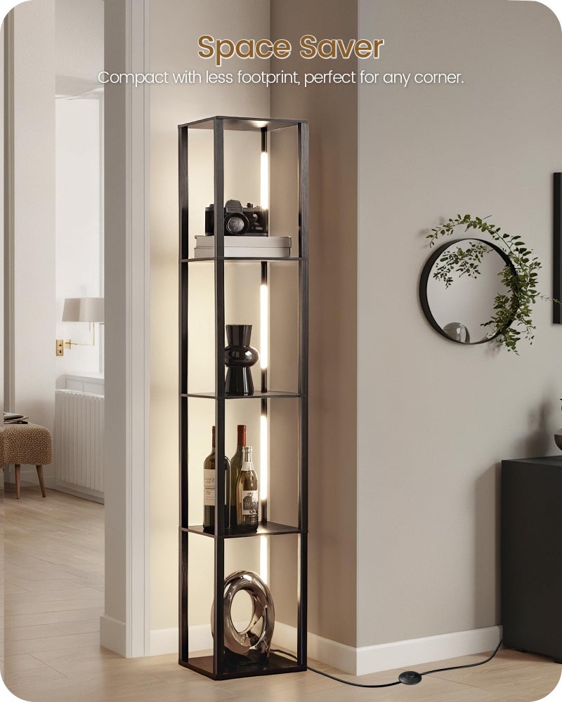 GOEBLESON 64.2" Display Shelf with Light, Modern Corner Floor Lamp with Shelves, LED Dimmable Standing Lamp with Remote for Living Room, Bedroom, Office, Adjustable CCT, Black Square B51LD05 - Image 5