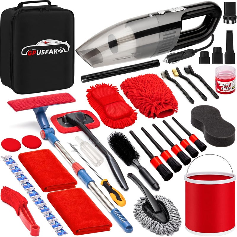 GPUSFAK 41Pcs Car Wash Cleaning Kit with High Power Handheld Vacuum Windshield Cleaning Tool Collapsible Bucket Detailing Brushes Tire Brush Towels Complete Detailing Set for Car - Image 1