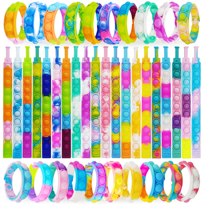 IERKEIE 60 Pcs Pop Bubble Bracelet Fidget Toys Pop Wristband Fidget Bulk Toy for Party Favors Halloween Christmas Valentine Gifts Student Gifts Easter Egg Basket Stuffer Classroom Prizes Goodie Bag for Kids - Image 3