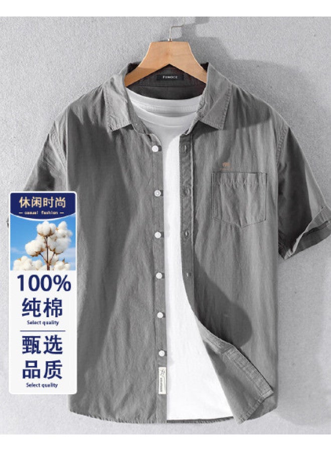 Fomoce men's Summer Solid Color Casual Slim-fit Soft Comfortable Breathable Short-sleeve Shirt - Image 1