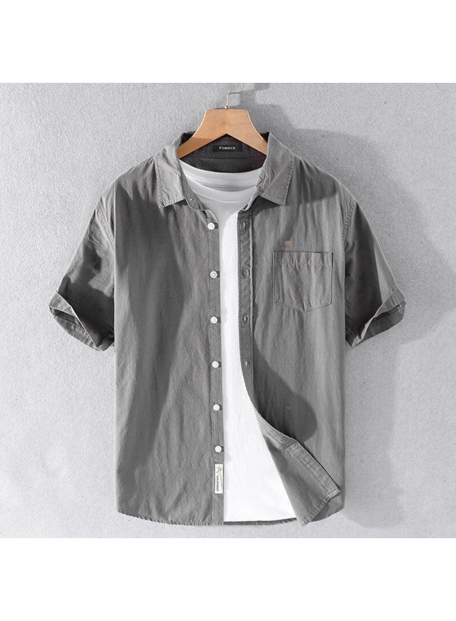 Fomoce men's Summer Solid Color Casual Slim-fit Soft Comfortable Breathable Short-sleeve Shirt - Image 3