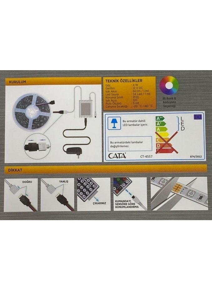 CATA - CT-4558 RGB LED Strip Set (5 mt RGB LED 352 Colors - Transformer - RGB Controller) - Image 1