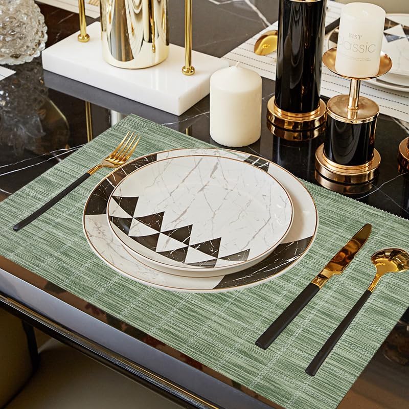 pigchcy Countryside Placemats Set of 6 Woven Heat Resistant Placemats Washable Easy to Clean Table Mats for Dining Room and Decor (Pear Green) - Image 2