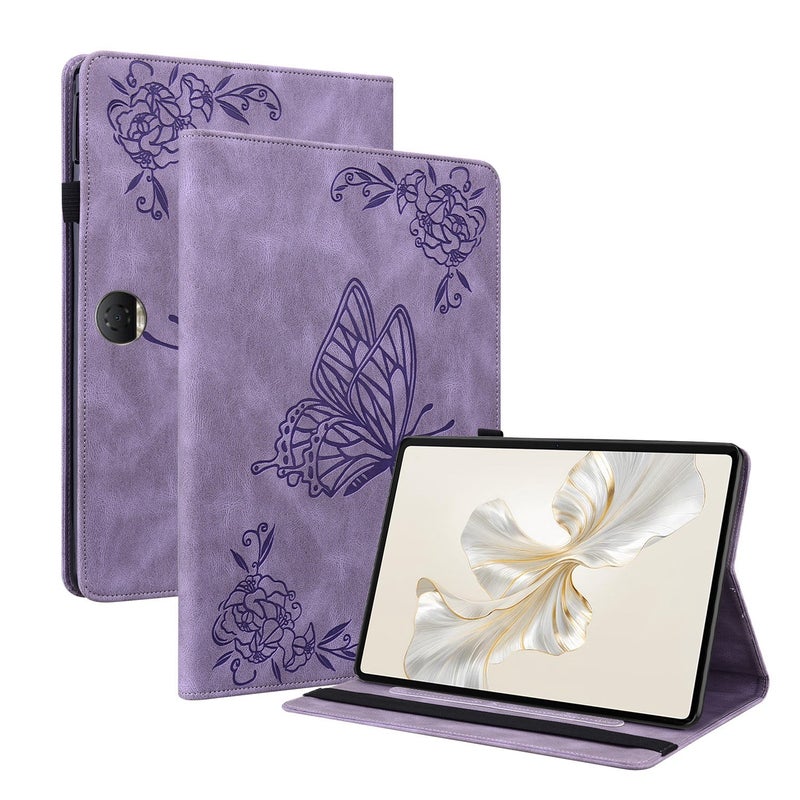 For Honor Pad 9 12.1 erfly Flower Embossed Leather Tablet Case(Purple) - Image 1