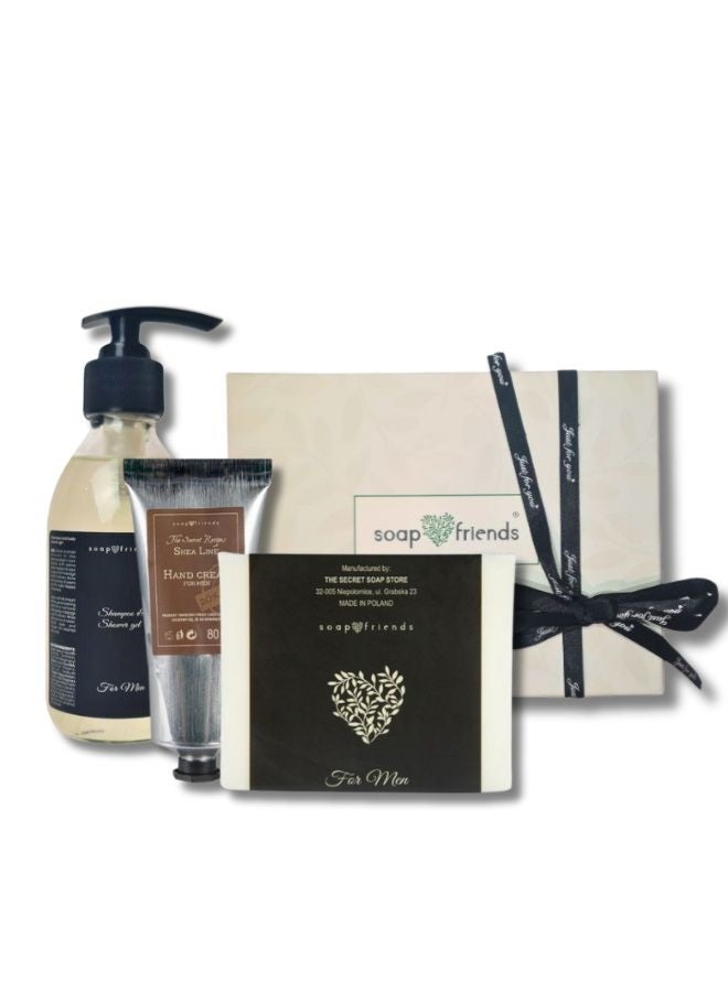 Soap&Friends Men's Personal Care Set - Shea Hand Cream 80ml, 2-in-1 Shower Gel/Shampoo 200ml, and Soap Bar 130g - Image 1