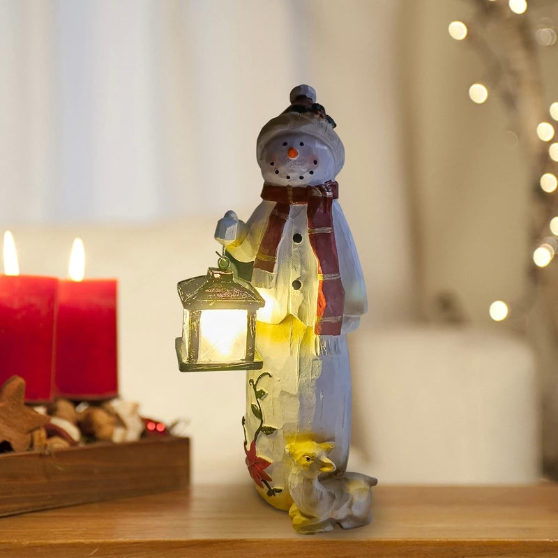 woobles Christmas Woodland Snowman with Solar Lantern, Christmas Snowman Standing Figure Handcraft Xmas Ornament, Novelty Xmas Decoration Winter Snowman Statue, for Xmas Home Festival Party Table Decor (A) - Image 4