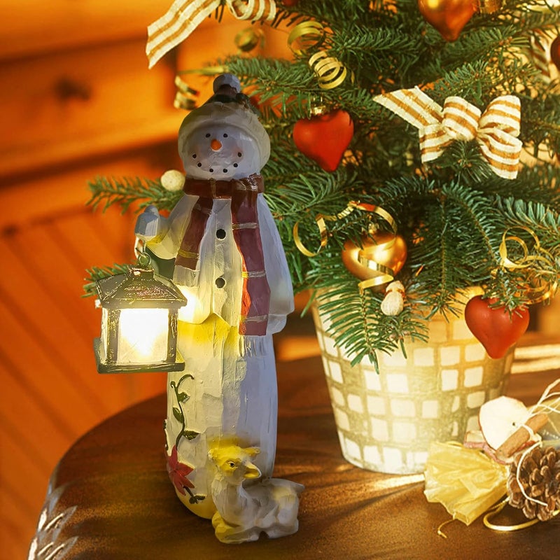woobles Christmas Woodland Snowman with Solar Lantern, Christmas Snowman Standing Figure Handcraft Xmas Ornament, Novelty Xmas Decoration Winter Snowman Statue, for Xmas Home Festival Party Table Decor (A) - Image 2