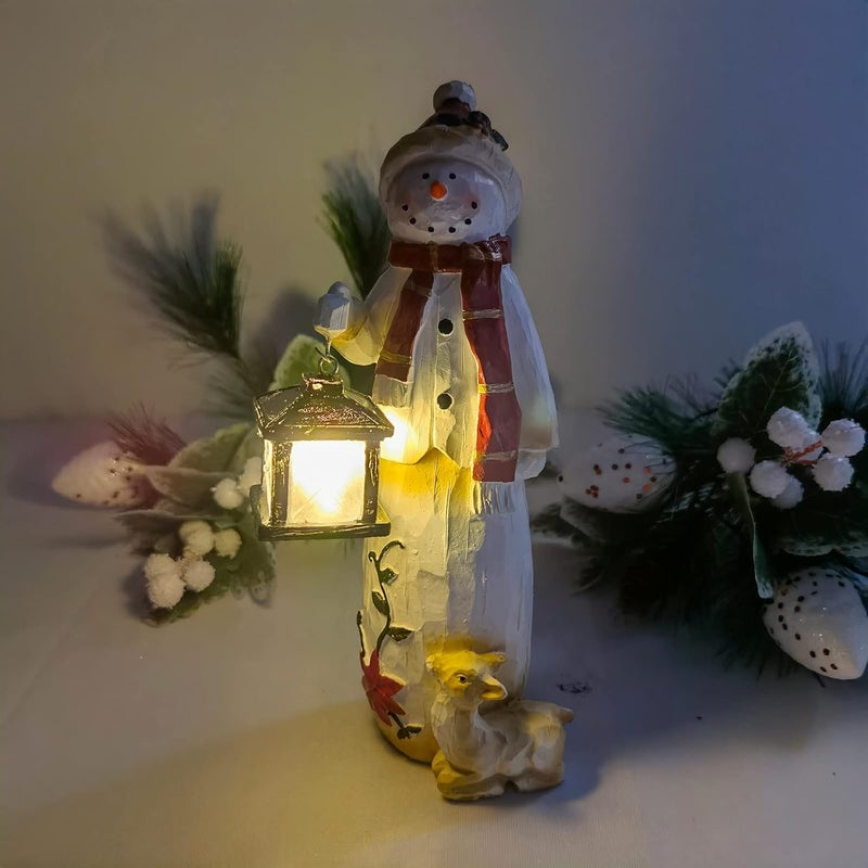 woobles Christmas Woodland Snowman with Solar Lantern, Christmas Snowman Standing Figure Handcraft Xmas Ornament, Novelty Xmas Decoration Winter Snowman Statue, for Xmas Home Festival Party Table Decor (A) - Image 3