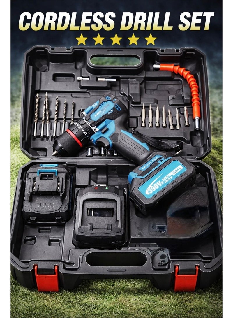 SUPER CLASSIC Cordless Power Drill Set 13mm Chuck with 2 Rechargeable Batteries (10x1500mAh) – Dual Speed 0-450/2000 RPM, Charger & Carry Case Tool Kit - Image 1