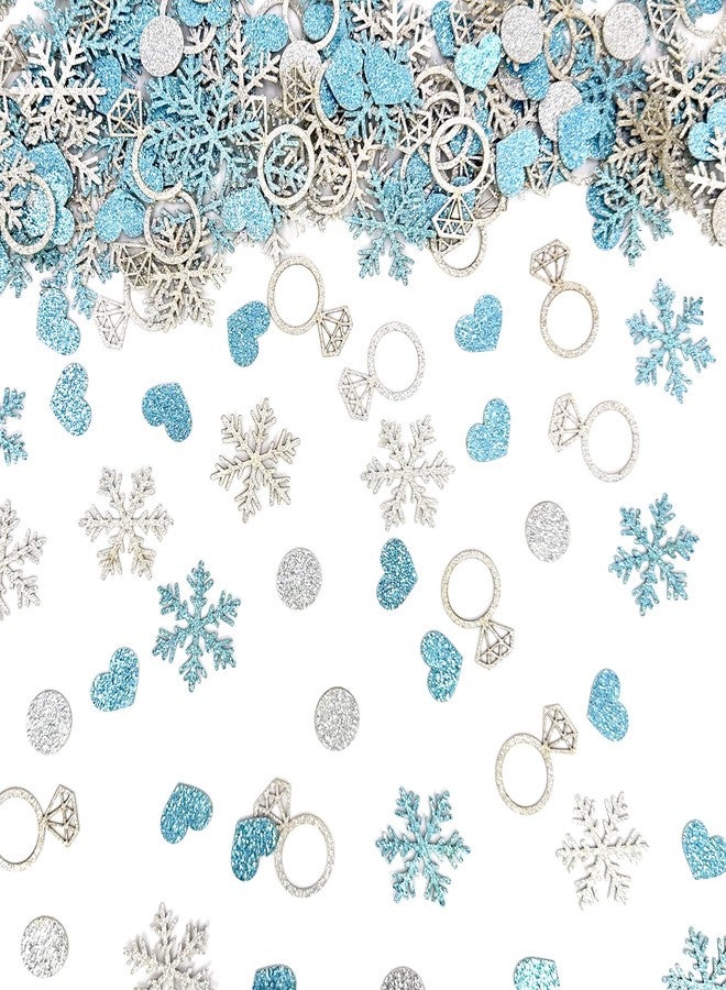 Blopee 200PC Blue Snowflake Engagement Confetti for Tables Snow in Love Bridal Shower Decorations Glitter Snowflakes Heart Ring Confetti for Winter Bechelorette Wedding Shower Party Decorations - Image 1