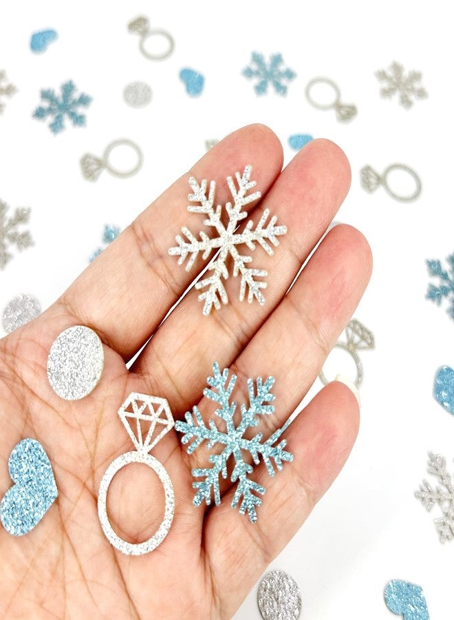 Blopee 200PC Blue Snowflake Engagement Confetti for Tables Snow in Love Bridal Shower Decorations Glitter Snowflakes Heart Ring Confetti for Winter Bechelorette Wedding Shower Party Decorations - Image 2