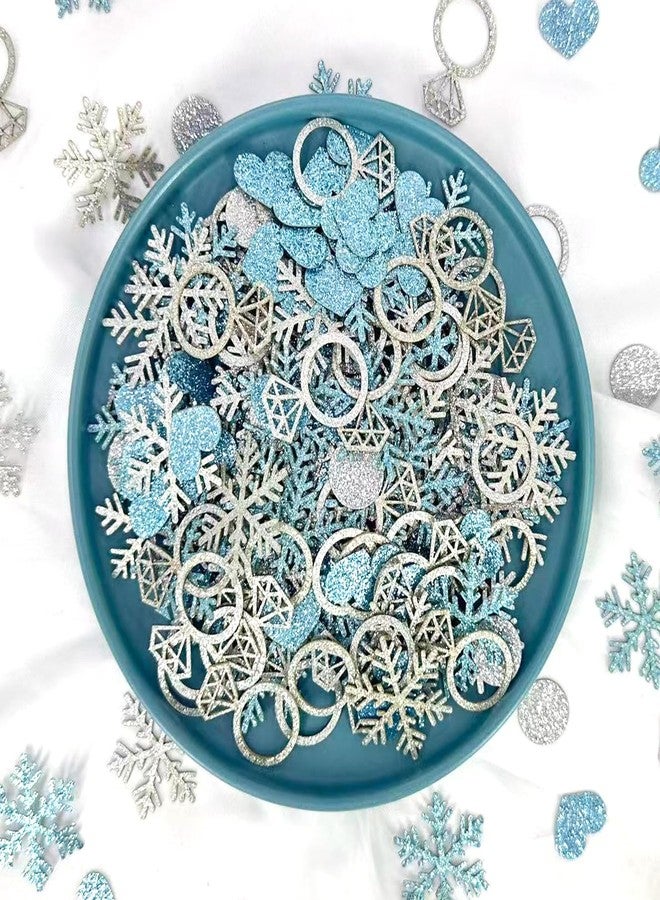 Blopee 200PC Blue Snowflake Engagement Confetti for Tables Snow in Love Bridal Shower Decorations Glitter Snowflakes Heart Ring Confetti for Winter Bechelorette Wedding Shower Party Decorations - Image 5