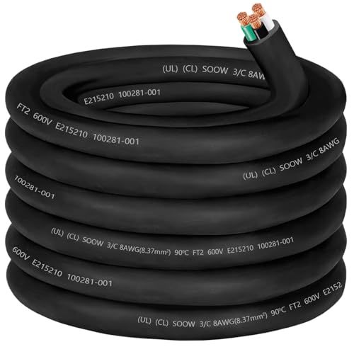 CLLOMAGY 25ft 8/3 8 Gauge SOOW Wire 8 AWG 600V SOOW Bulk Cable Electrical 3 Conductor 35A Portable Power Cable Extension Cord for Welder,Generator,Portable Light,Circuits,EV Car Charger,Motor Lead - Image 1