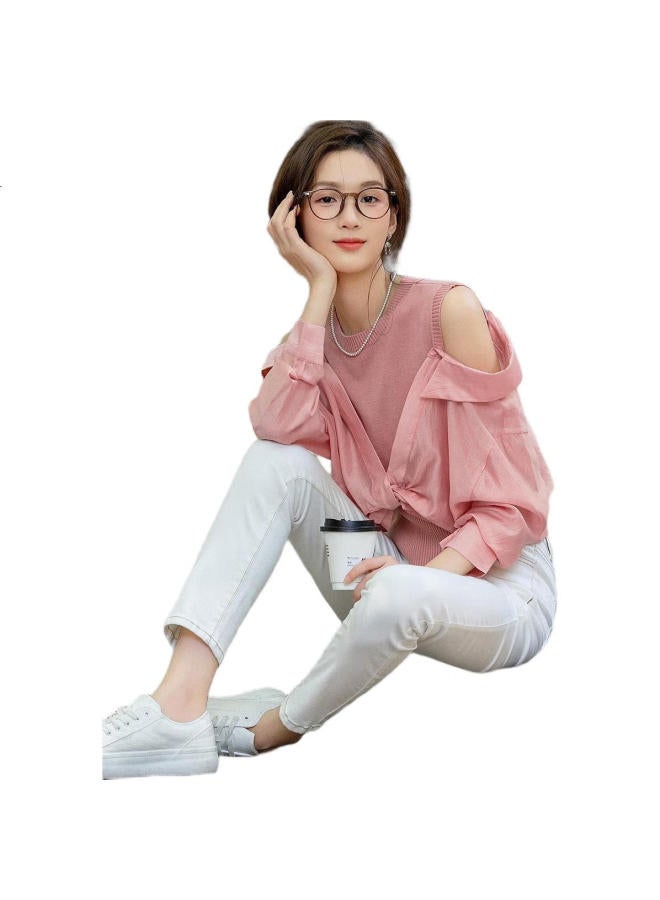 dme Demana [Sweet Cool C Position] Spring French-Style Off-Shoulder Round Neck Design-Inspired Patchwork Sweater, Elegant Twisted Knit Top For Women - Image 2