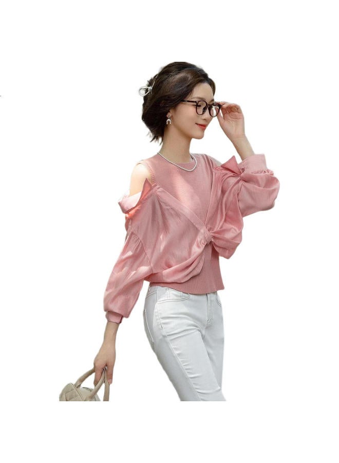dme Demana [Sweet Cool C Position] Spring French-Style Off-Shoulder Round Neck Design-Inspired Patchwork Sweater, Elegant Twisted Knit Top For Women - Image 3