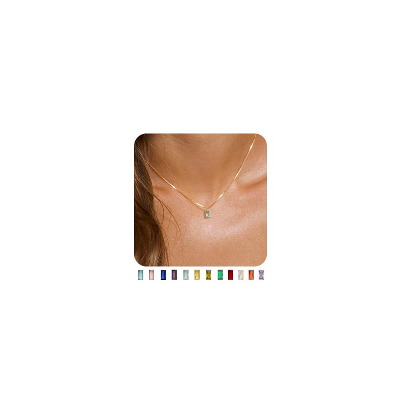 FUNEIA Diamond Necklaces for Women 14K Gold Plated Emerald Birthstone Necklace for Women Mothers Dainty Gold Necklace Blue Green Cubic Zirconia Pendant Necklace Birthday Gifts for Women Jewelry - Image 1