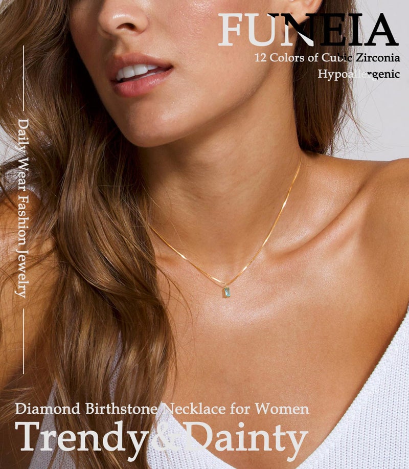 FUNEIA Diamond Necklaces for Women 14K Gold Plated Emerald Birthstone Necklace for Women Mothers Dainty Gold Necklace Blue Green Cubic Zirconia Pendant Necklace Birthday Gifts for Women Jewelry - Image 2