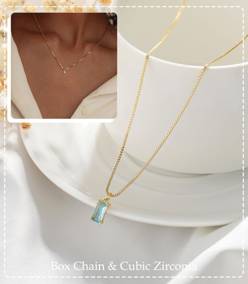 FUNEIA Diamond Necklaces for Women 14K Gold Plated Emerald Birthstone Necklace for Women Mothers Dainty Gold Necklace Blue Green Cubic Zirconia Pendant Necklace Birthday Gifts for Women Jewelry - Image 3