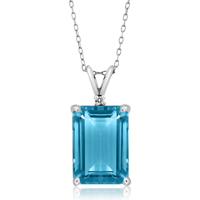 Gem Stone King 9.72 Cttw Swiss Blue Topaz and White Topaz Pendant Necklace For Women | 925 Sterling Silver | Gemstone November Birthstone | Emerald Cut 14X10MM | With 18 Inch Silver Chain - Image 5