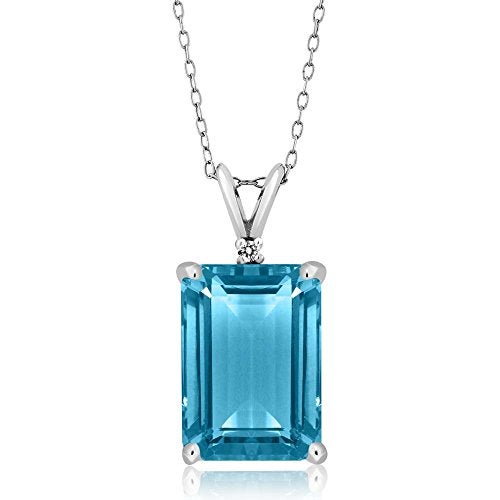 Gem Stone King 9.72 Cttw Swiss Blue Topaz and White Topaz Pendant Necklace For Women | 925 Sterling Silver | Gemstone November Birthstone | Emerald Cut 14X10MM | With 18 Inch Silver Chain - Image 1