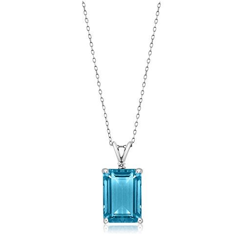 Gem Stone King 9.72 Cttw Swiss Blue Topaz and White Topaz Pendant Necklace For Women | 925 Sterling Silver | Gemstone November Birthstone | Emerald Cut 14X10MM | With 18 Inch Silver Chain - Image 3