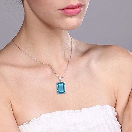 Gem Stone King 9.72 Cttw Swiss Blue Topaz and White Topaz Pendant Necklace For Women | 925 Sterling Silver | Gemstone November Birthstone | Emerald Cut 14X10MM | With 18 Inch Silver Chain - Image 4