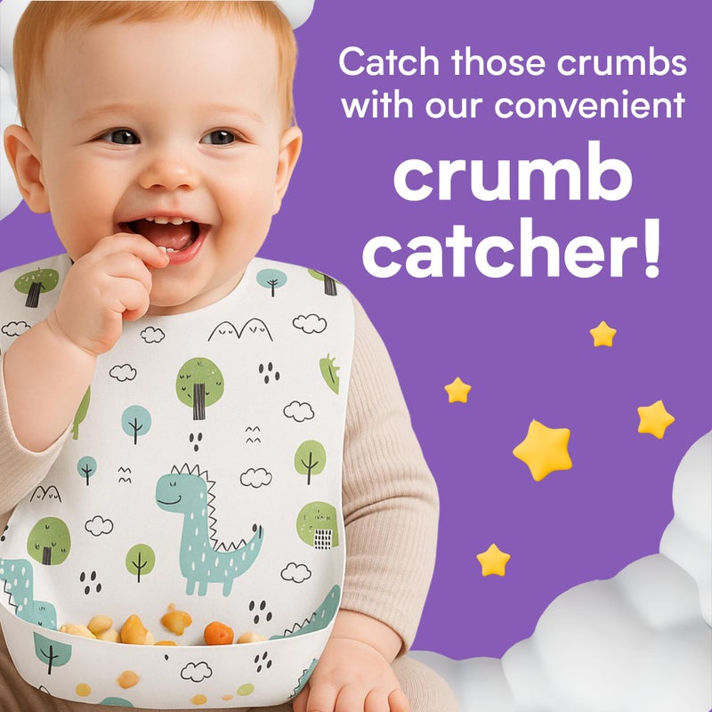 Eli with Love Disposable Bibs Individually Wrapped, Long Sleeve Bib with Crumb Catcher - Waterproof Baby Bibs For Feeding (10 pack) (Sleepy Bear) - Image 4