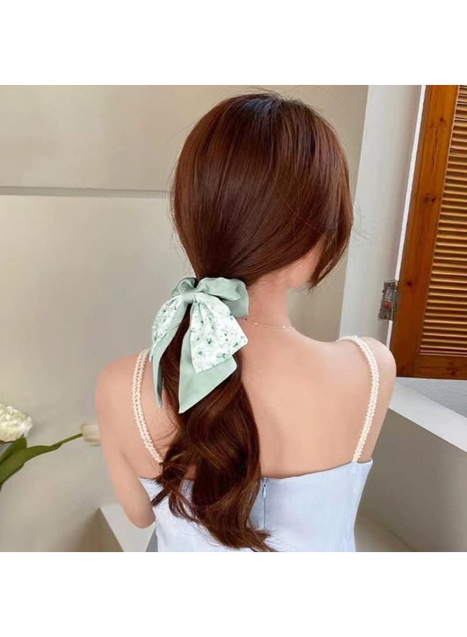 HZYH 4 Pcs Scrunchies for Girls, Fashion Floral Hair Scarf with Ribbon, Bow Hair Scrunchies, Chiffon Floral Scrunchy Long Hair Bands Ties, Hair Ties Scrunchies Ponytail - Image 3