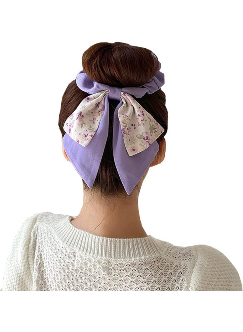 HZYH 4 Pcs Scrunchies for Girls, Fashion Floral Hair Scarf with Ribbon, Bow Hair Scrunchies, Chiffon Floral Scrunchy Long Hair Bands Ties, Hair Ties Scrunchies Ponytail - Image 5