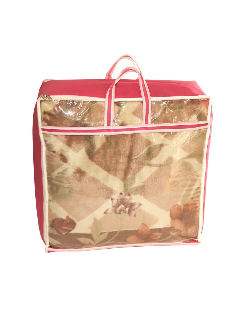 AARON INC AARON INC Presents Non Woven Blanket Storage Bag With Front Handle Large Transparent Clear Window Large Size Storage Bag Cover Under Bed Storage Pink Pack of 5  - Image 2
